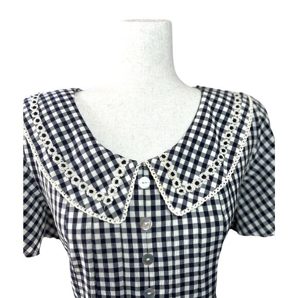 Plaza South Dresses & Skirts - Vtg 80s Black White Gingham Prairie Dress Peter Pan Collar 10/12 Petite Modest